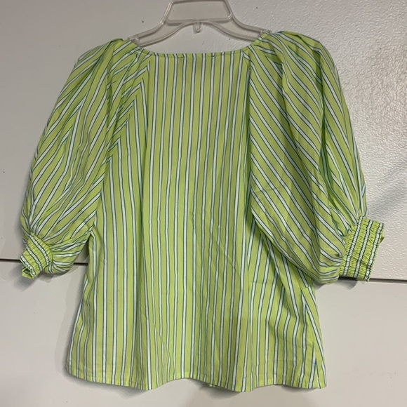 SANCTUARY STRIPED COTTON POPLIN BLOUSE TOP GREEN MEDIUM - Picture 7 of 9